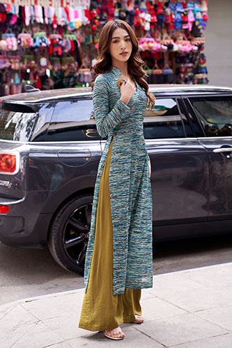 Áo dài cổ V tay dài 